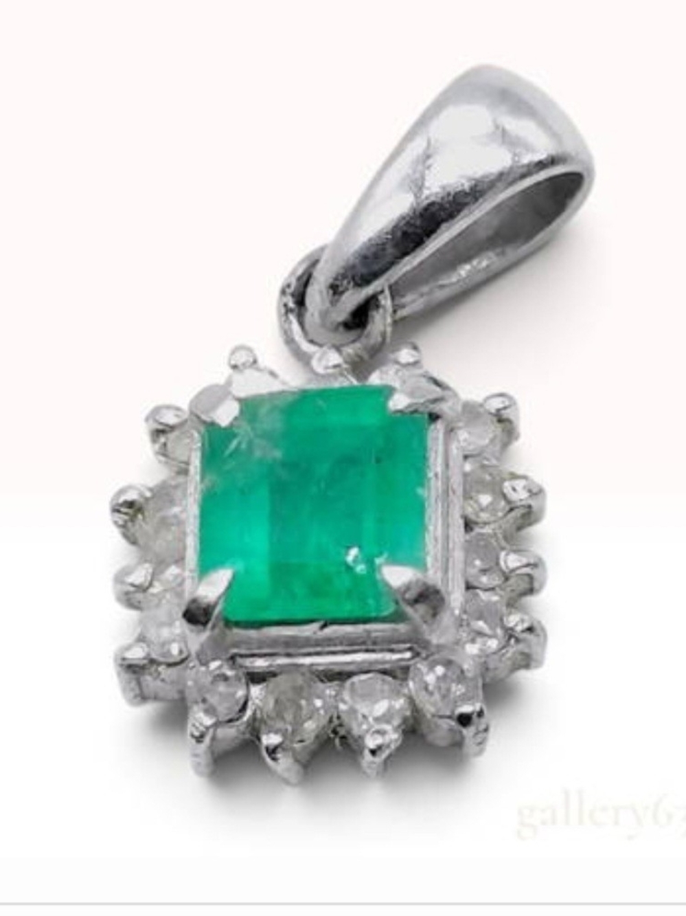Platinum Emerald & Diamond Halo Pendant